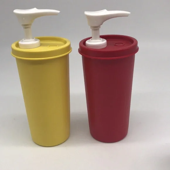 Tupperware Ketchup Mustard Dispensers Vintage USA made Yellow Red - Picture 3 of 14